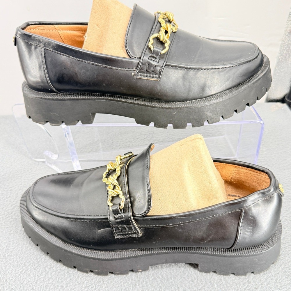Sam & Libby Black Chunky Lug Sole Chain Loafers Women's Sz 8.5 Platform Slip On